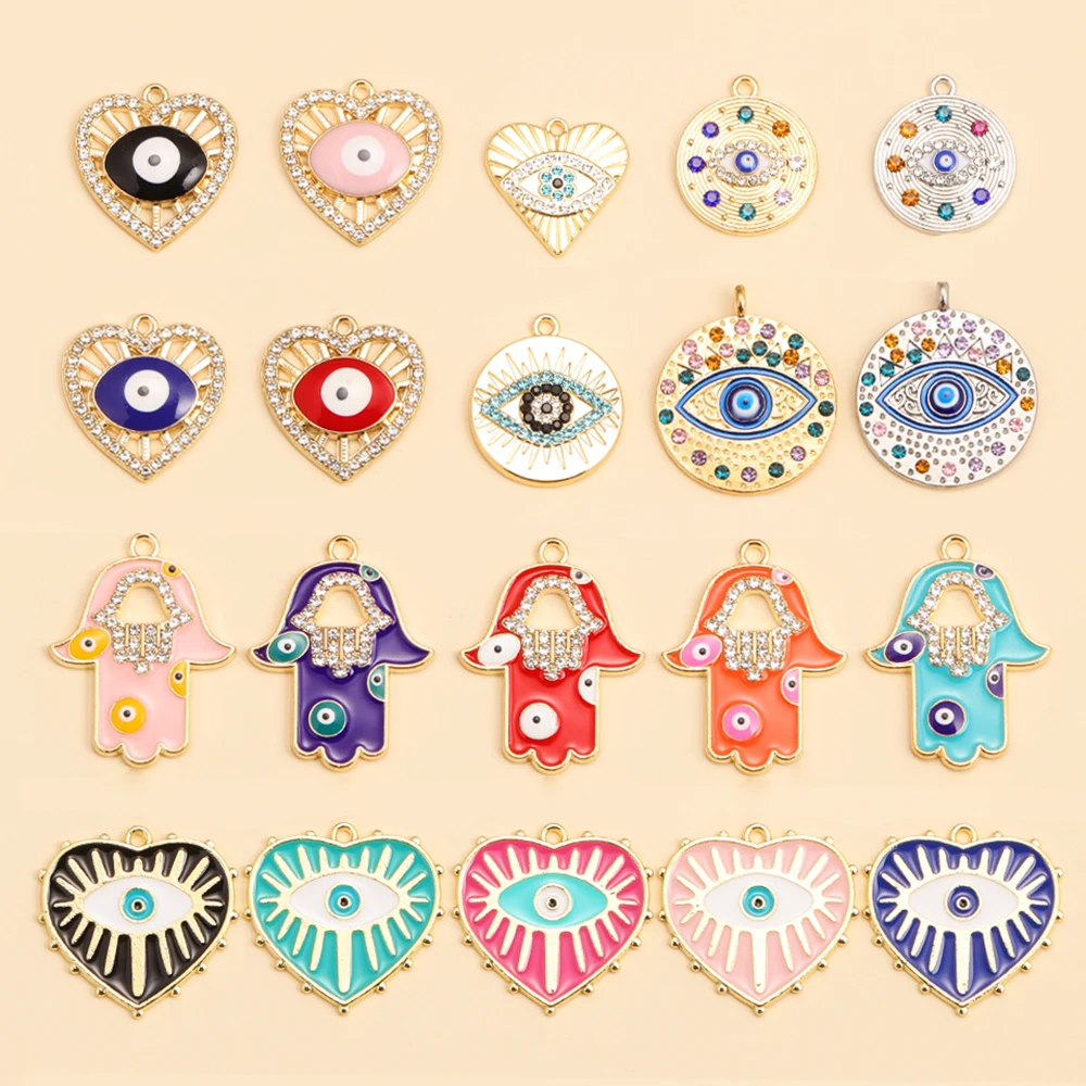 5Pcs Fashion Boho Evil Blue Eye Heart Pendant For Women Diy Devil Eye Pendant Necklace Bracelet Jewelry High Quality Accessories-image