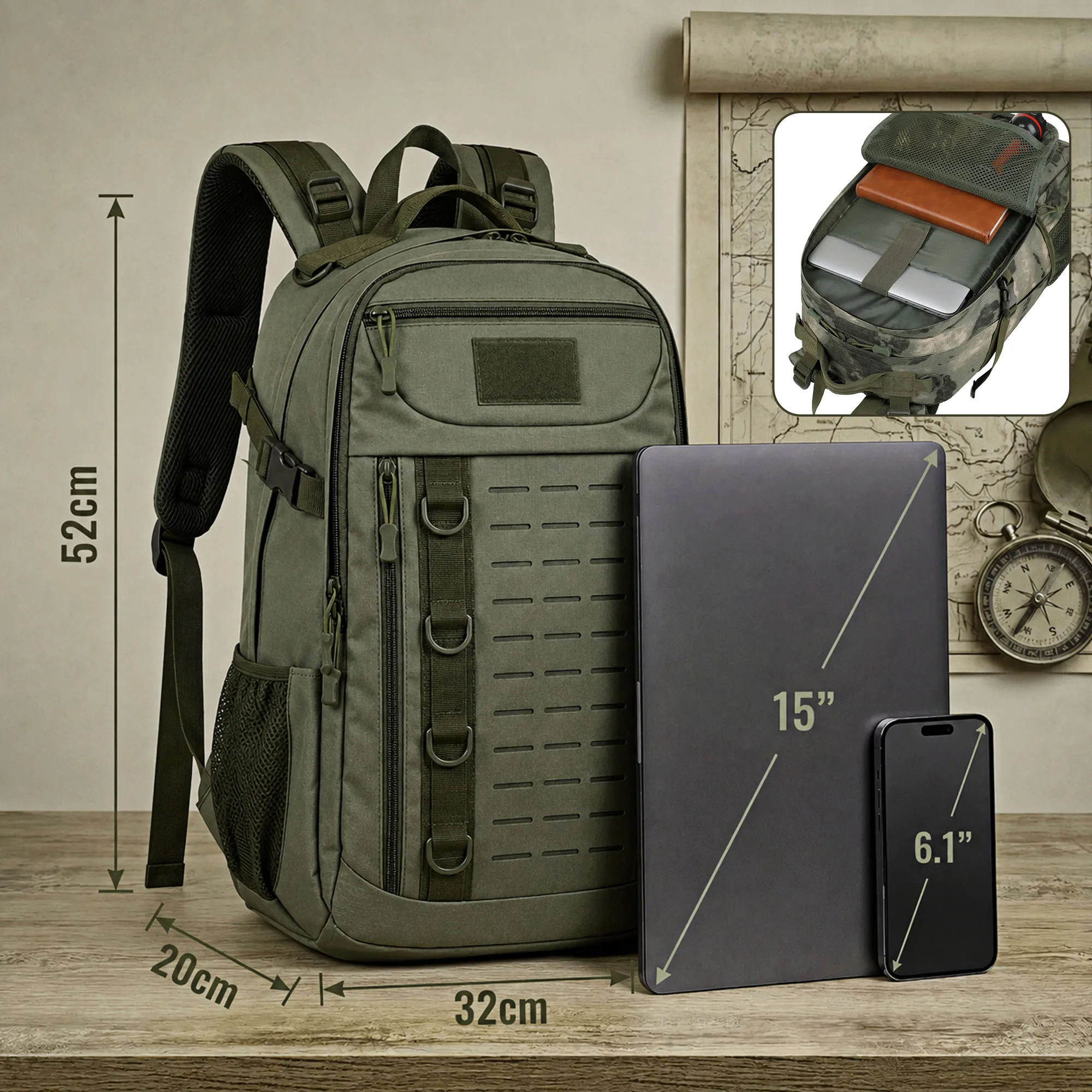 Men's Tactical Oxford Cloth Backpack,Durable Outdoor Pack,Multifunctional Hiking Cycling Sports Daypack for Travel Camping