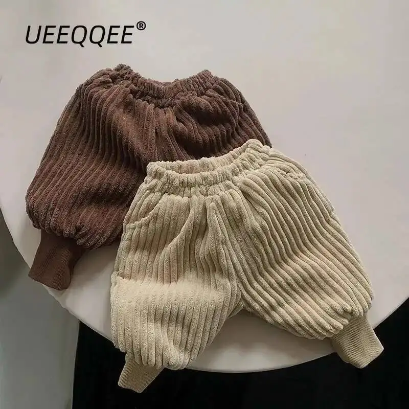 

Autumn Winter Children Pants 2-10Y Boys Girls Corduroy Thick Warm Fleece Solid Jogger Trousers Korean Toddler Wear Kids Clothing