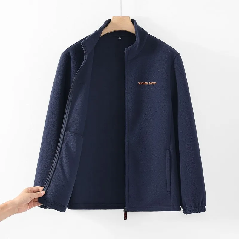 

Осень-зима, новый стиль, утепленная флисовая куртка с воротником-стойкой, повседневная теплая флисовая куртка для мужчин среднего возраста и пожилых людей