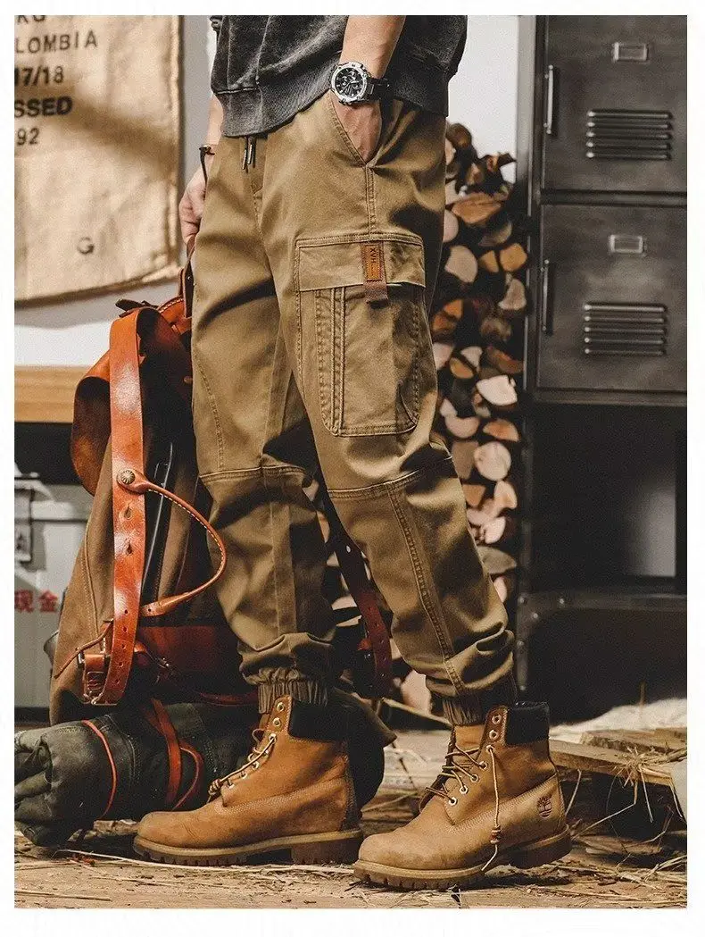 جديد كلاسيكي خمر فضفاض مرونة الخصر سراويل تقليدية للرجال ربيع الخريف ملابس العمل الثقيلة الرجعية الكاكي البضائع الحريم بنطلون