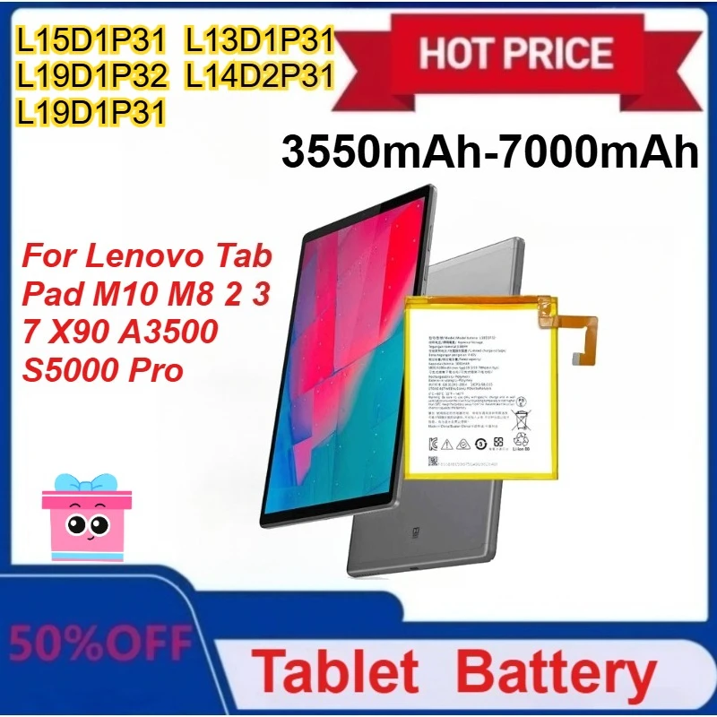 

Новый аккумулятор L15D1P31 L13D1P31 L19D1P32 L14D2P31 L19D1P31 для Lenovo Tab Pad M10 M8 2 3 7 X90 A3500 S5000 Pro Tablet + Tool