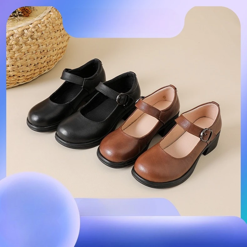 

Женские весенние туфли из мягкой кожи, рабочие туфли для мам с неглубоким носком, маленькие кожаные туфли на среднем каблуке с одной пряжкой
