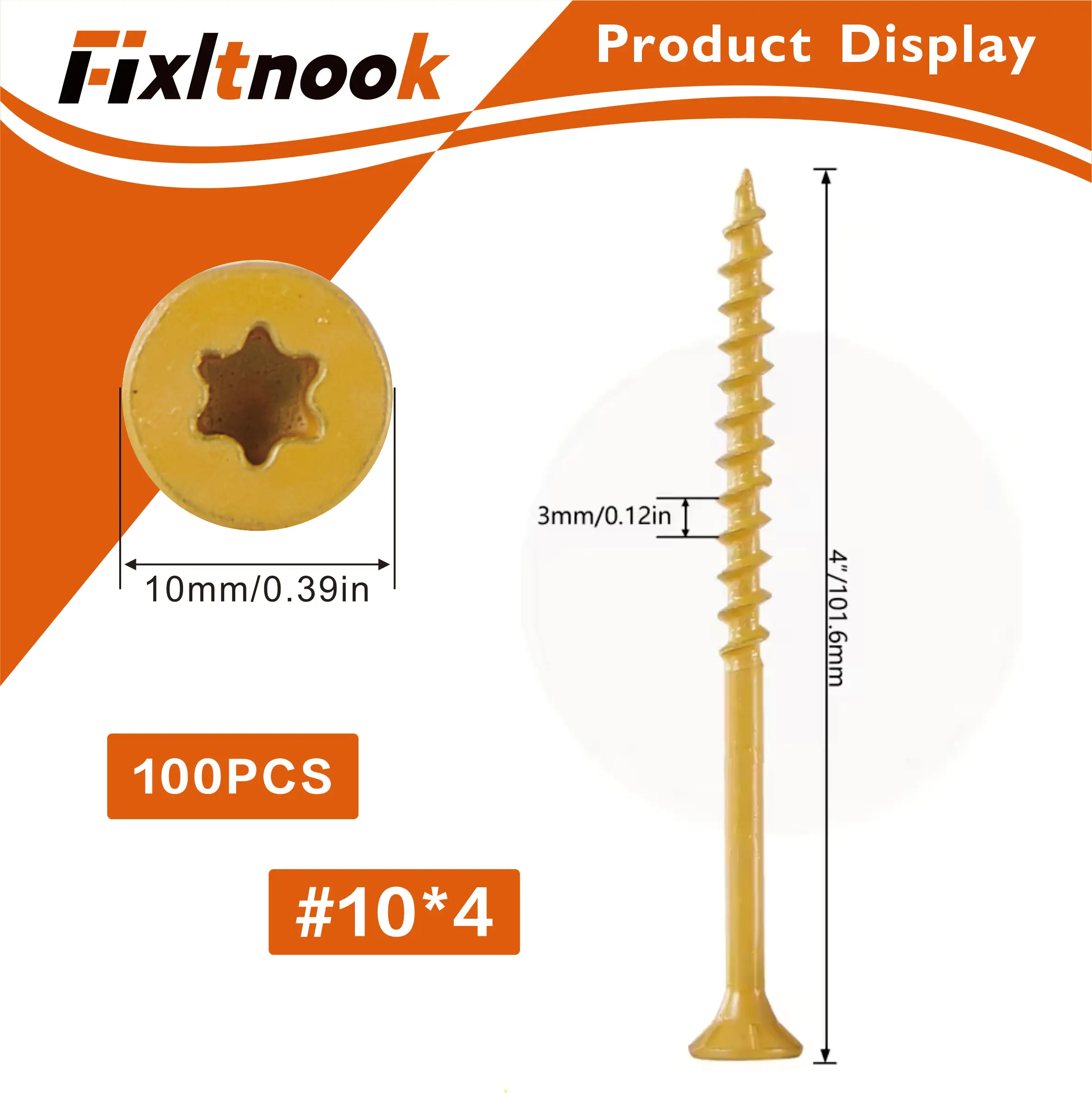 

100PCS， #10 * 4 "wood screw combination, carbon steel, flat head, hexagonal drive, partially threaded, anti-corrosion coating