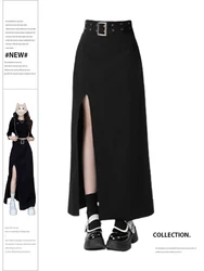 Women Black Gothic Skirt Vintage High Waist A-Line Skirt Emo 2000s Fashion Harajuku Streetwear Y2k Long Skirt 90s Girls Clothes