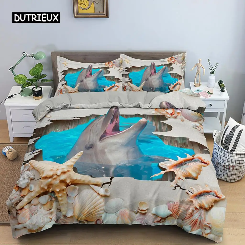 

Dolphin Duvet Cover 3D Bedding Set Boys Girls Adults Comforter Cover Queen King Home Textiles Marine Life Polyester Quilt Cover