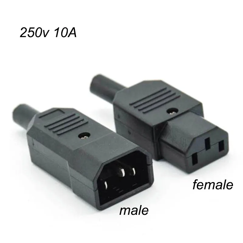 3 Pin IEC electrical AC 110v 250v Male Female power Plug supply Socket cable wire connector Straight C13 C14 10A Rewirable