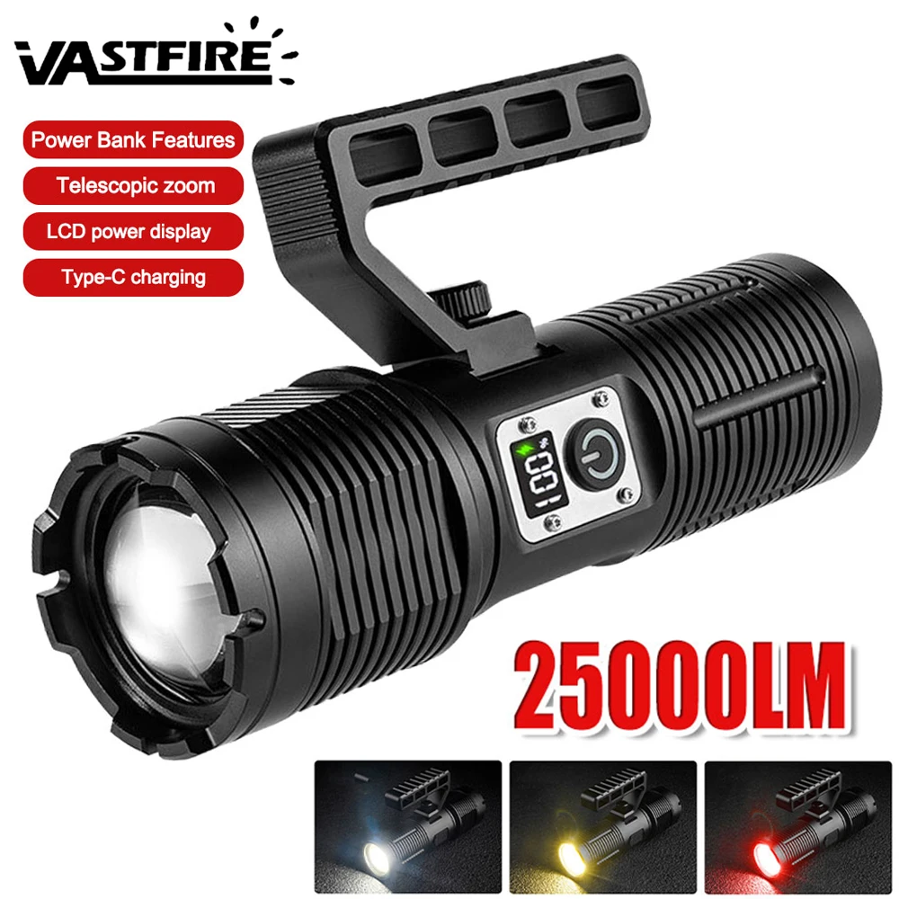 

LED Flashlight USB White Light Rechargeable Zoomable Torch Light High Power Flashlight Red Light Taillight Tactical Lamp Camping