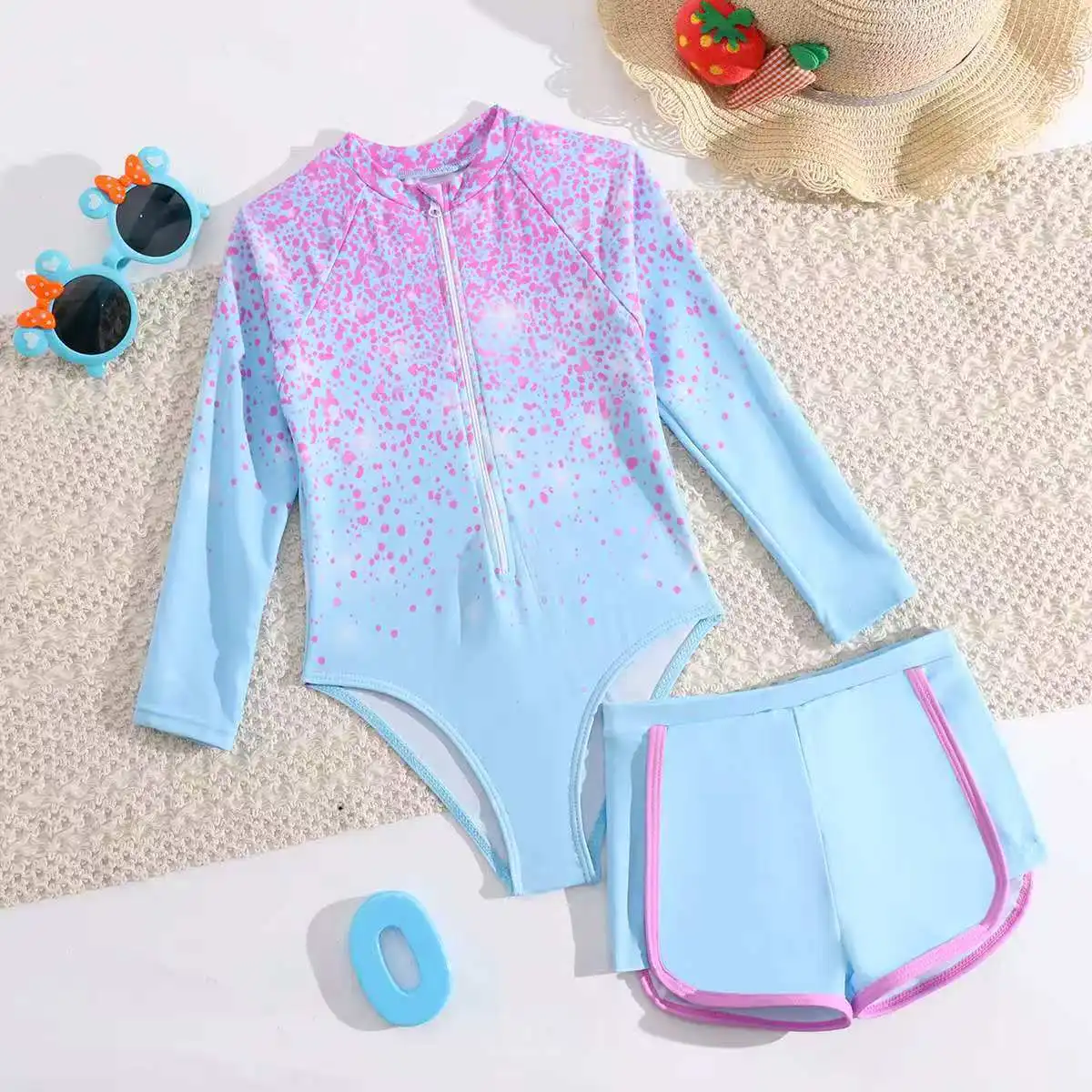 

Детский слитный купальник для девочек 4-7 лет, пляжный купальный костюм с защитой от солнца, шорты, коллекция 2026