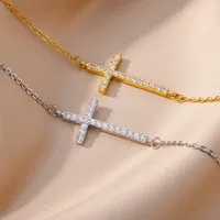 Bracelets croix en cristal pour hommes et femmes, acier inoxydable, vintage, religion, esthétique, bijoux, cadeau, document doré, mode 4