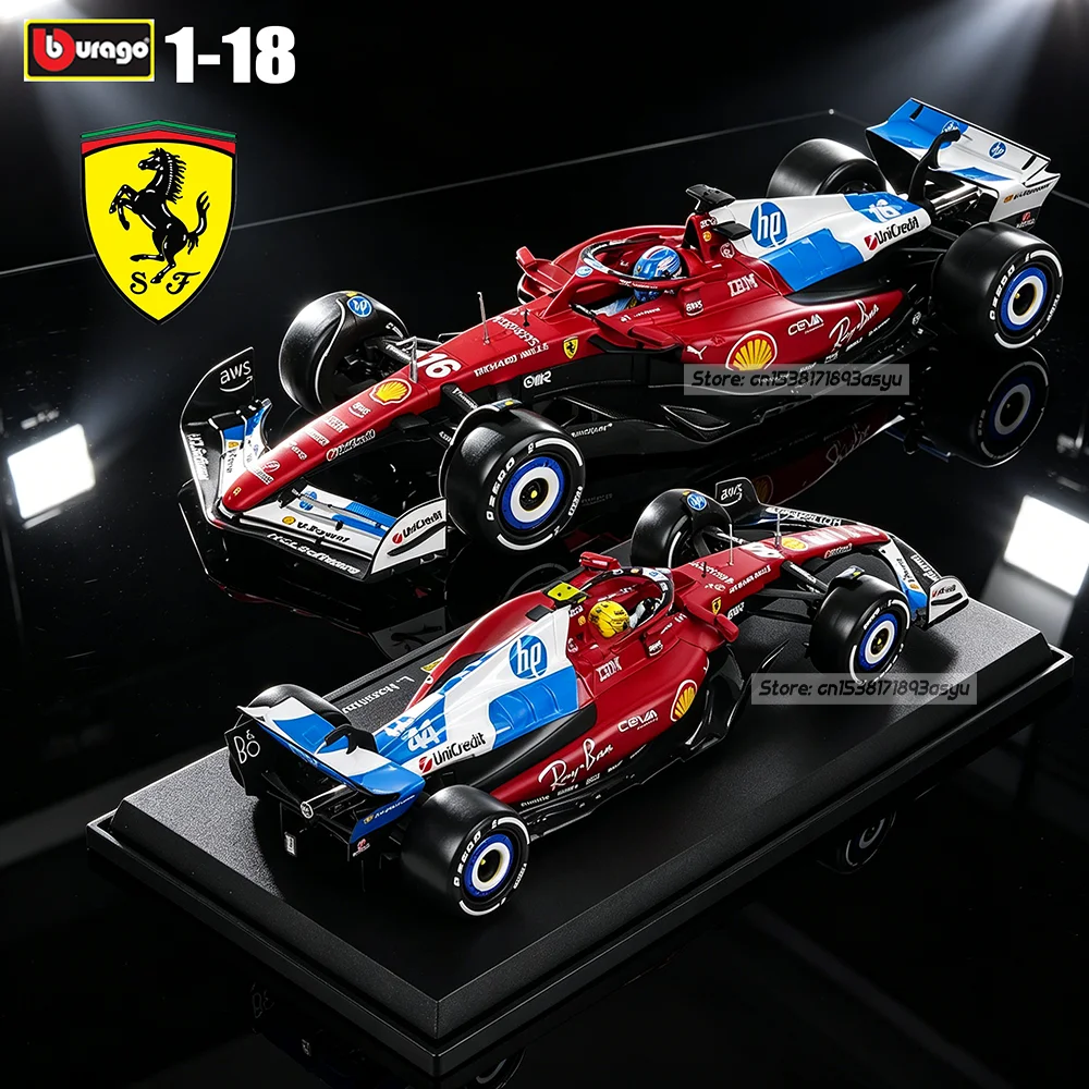 bburago-1-18-modellino-auto-in-lega-pressofusa-2025-f1-ferrari-miami-verniciato-sf25-16-charles-leclerc-44-lewis-hamilton