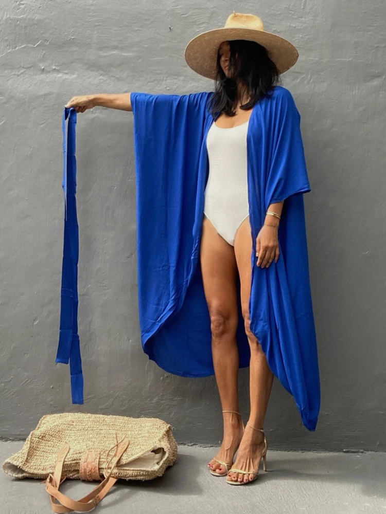 Beach Cover Up Kimono Women Summer 2022 New Pareo Swimsuit Cape Solid Bohemian Tunic Dresses Bathing Suits Dropshipping