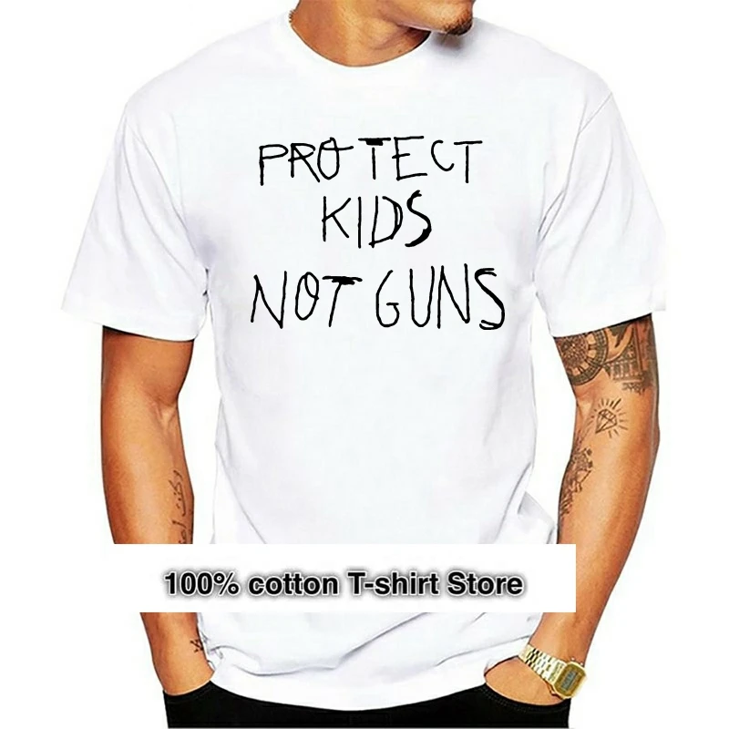 2024 Fashion T-shirt 2024 Fashion Men Miley Cyrus Protect Kids Not Guns  100% Cotton