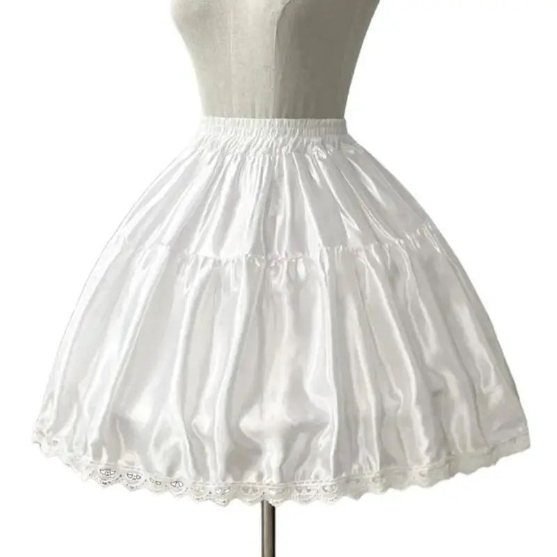652F Women 2 Adjustable Hoop Lace Trim Midi Skirt 1950s Petticoat Vintage Crinoline Petticoat Underskirt for Wedding Dress