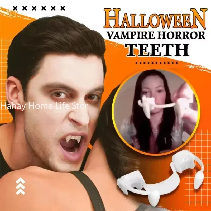 Retractable Vampire Teeth Dentures Fangs Halloween Cosplay Vampire Fangs Dentures Zombie Teeth Prop Halloween Party Decoration