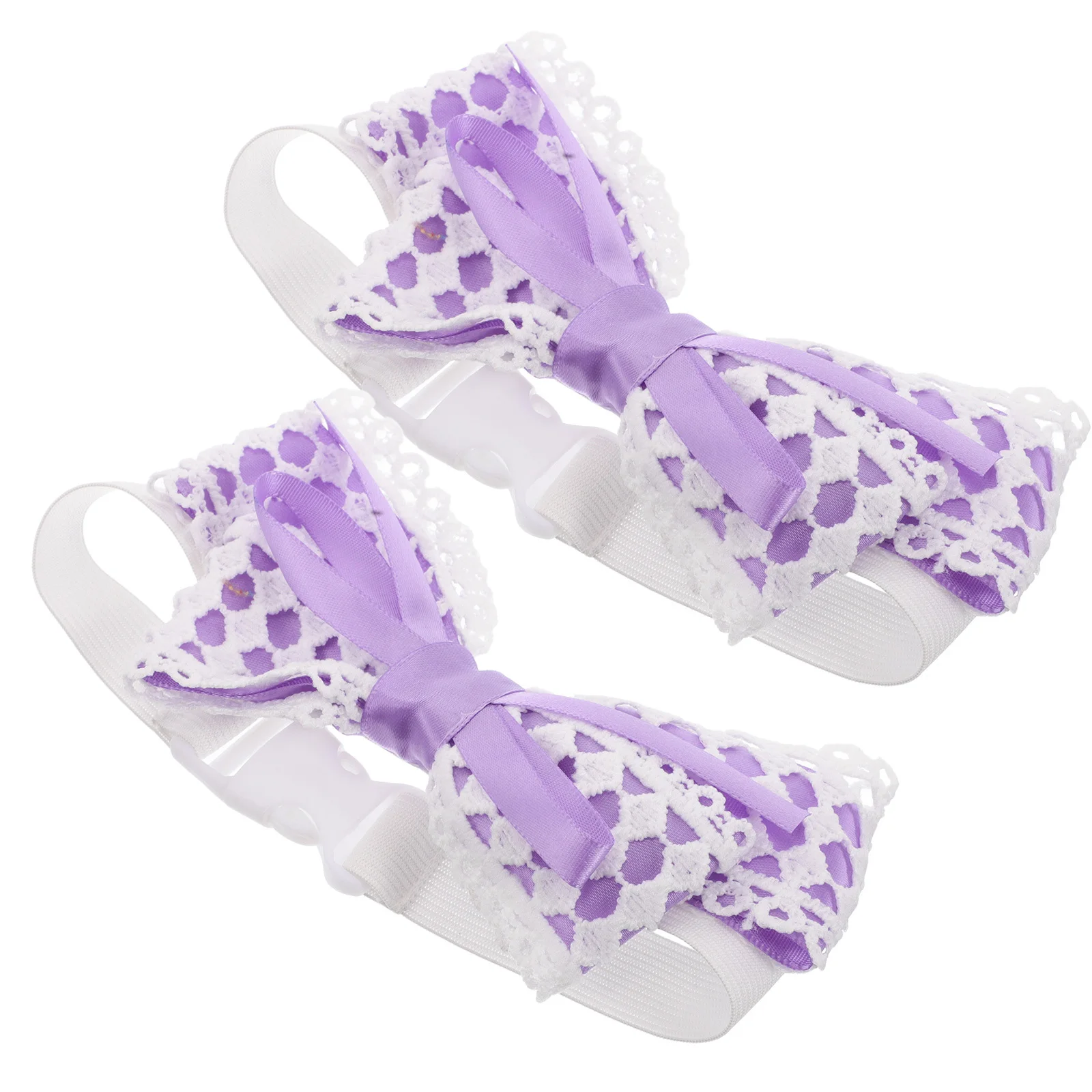 

2pcs Bowknot Curtain Tiebacks Purple Lace Edge Elastic Band Double Bow Decorative Rope Holdbacks For Curtains Curtain Buckle