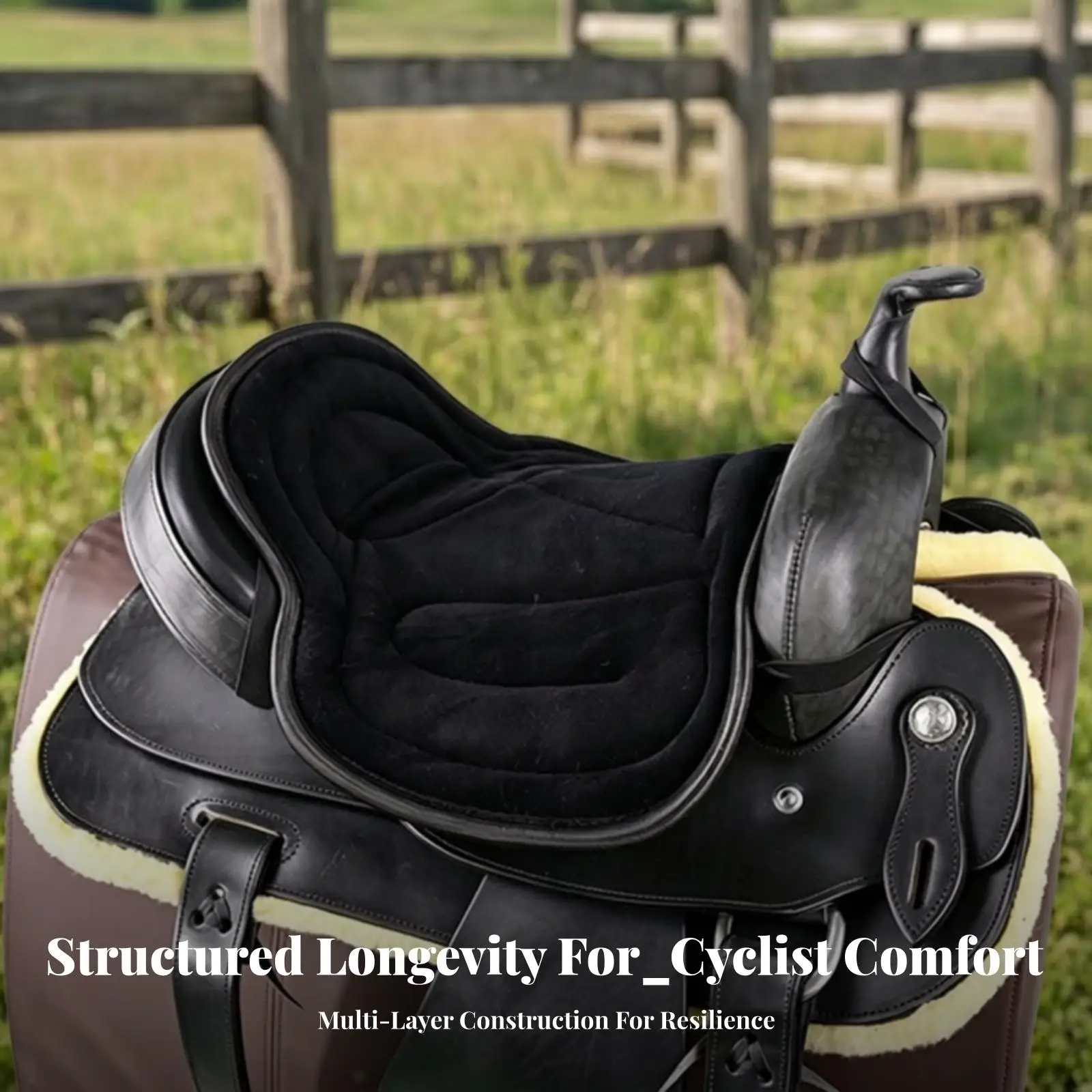Equestrian Saddle Cushion Pad for Horse Western Riding Leather Wool with Secure Straps Contoured Design for Comfort and