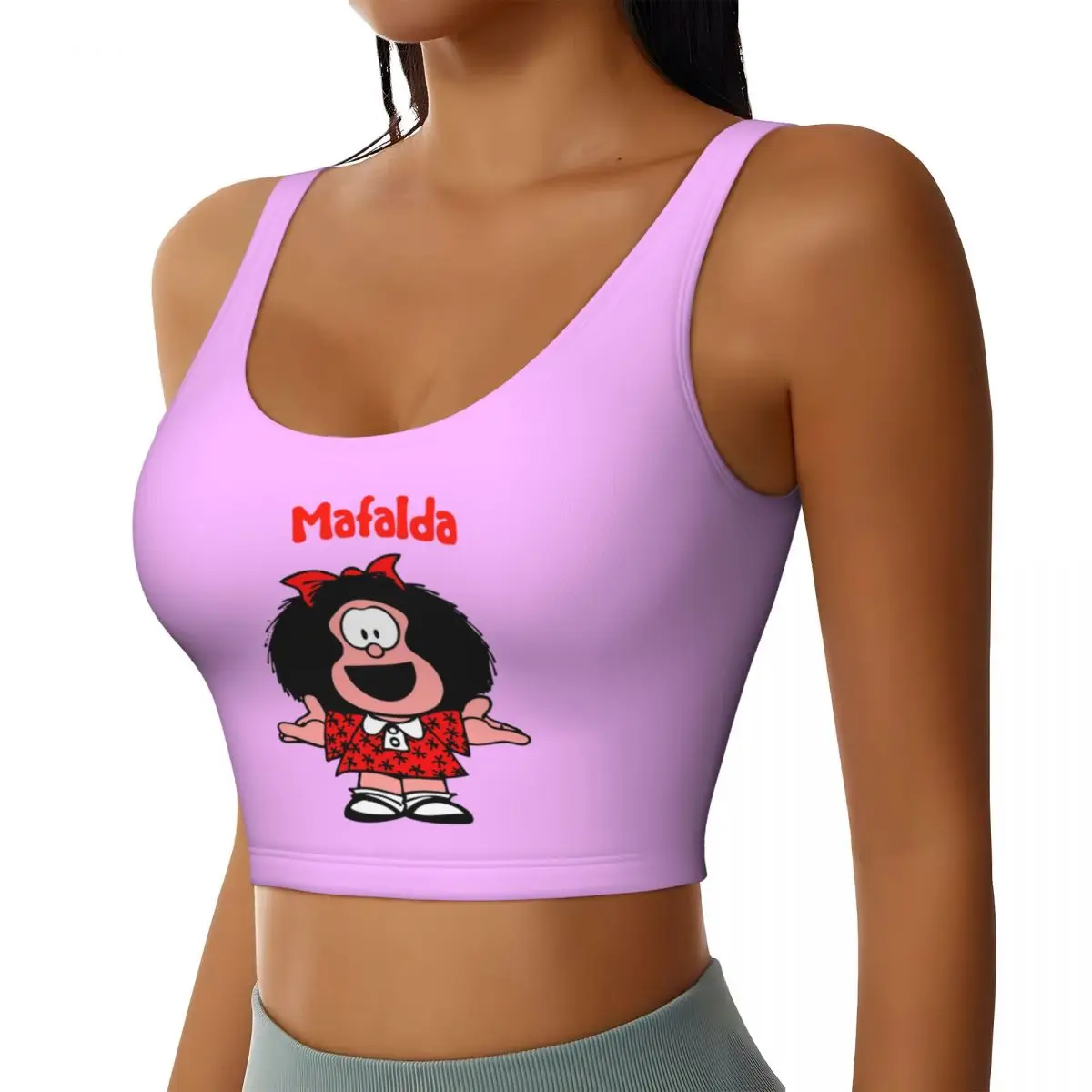 Custom High Impact Classic Comic Mafalda Sports Bra Women Quino Cartoon Gym Workout Yoga Crop Top