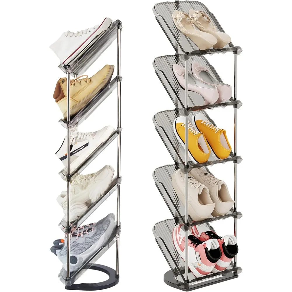 

2-Pack 5-Tier Sloping Shoe Racks, Narrow Vertical Shoe Organizer for Small Spaces & Entryway, Tall Slim Design