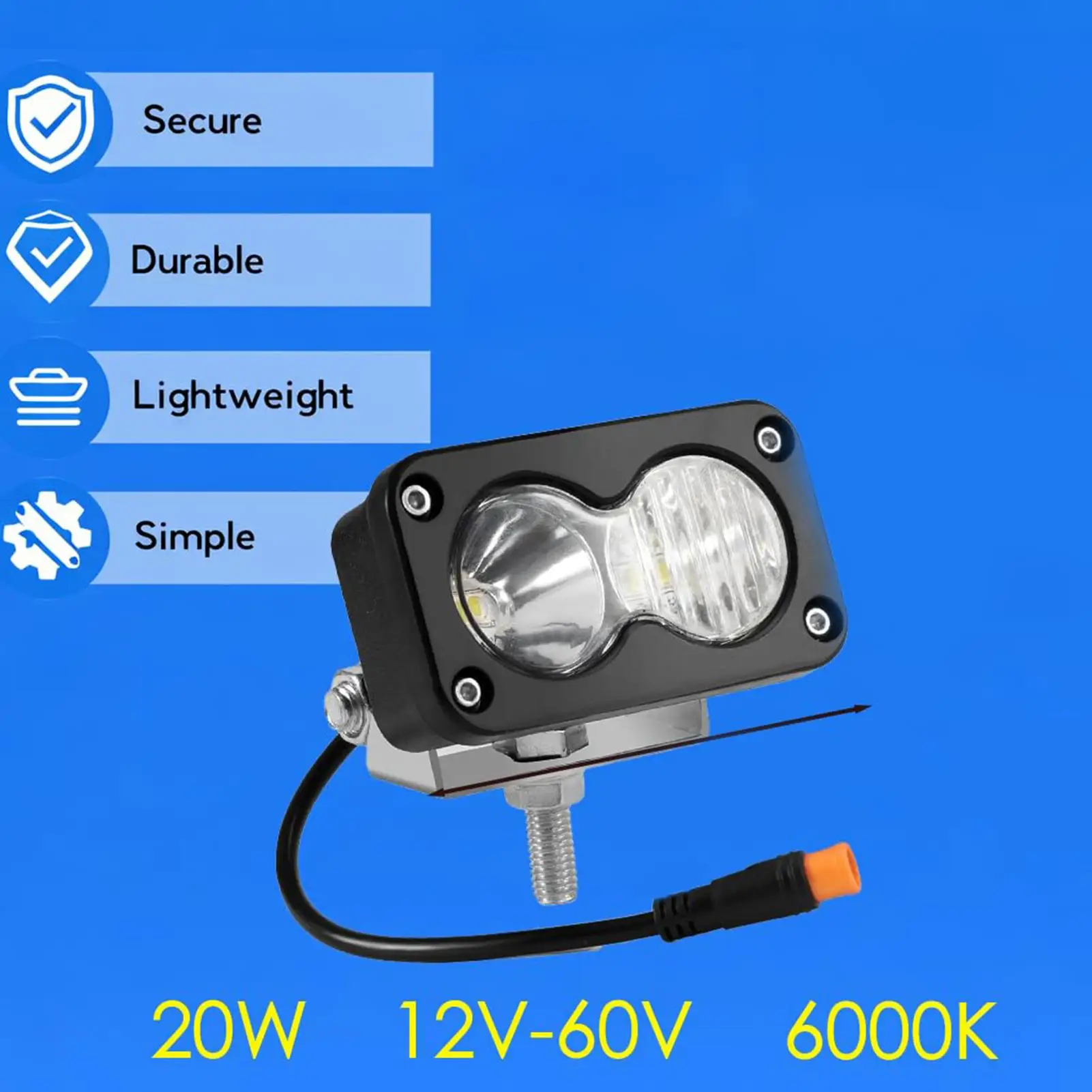 

Передний велосипедный фонарь 6500K, суперяркий, водонепроницаемый, 20 Вт, с 3-контактным разъемом для мотоциклов, квадроциклов, ночной езды