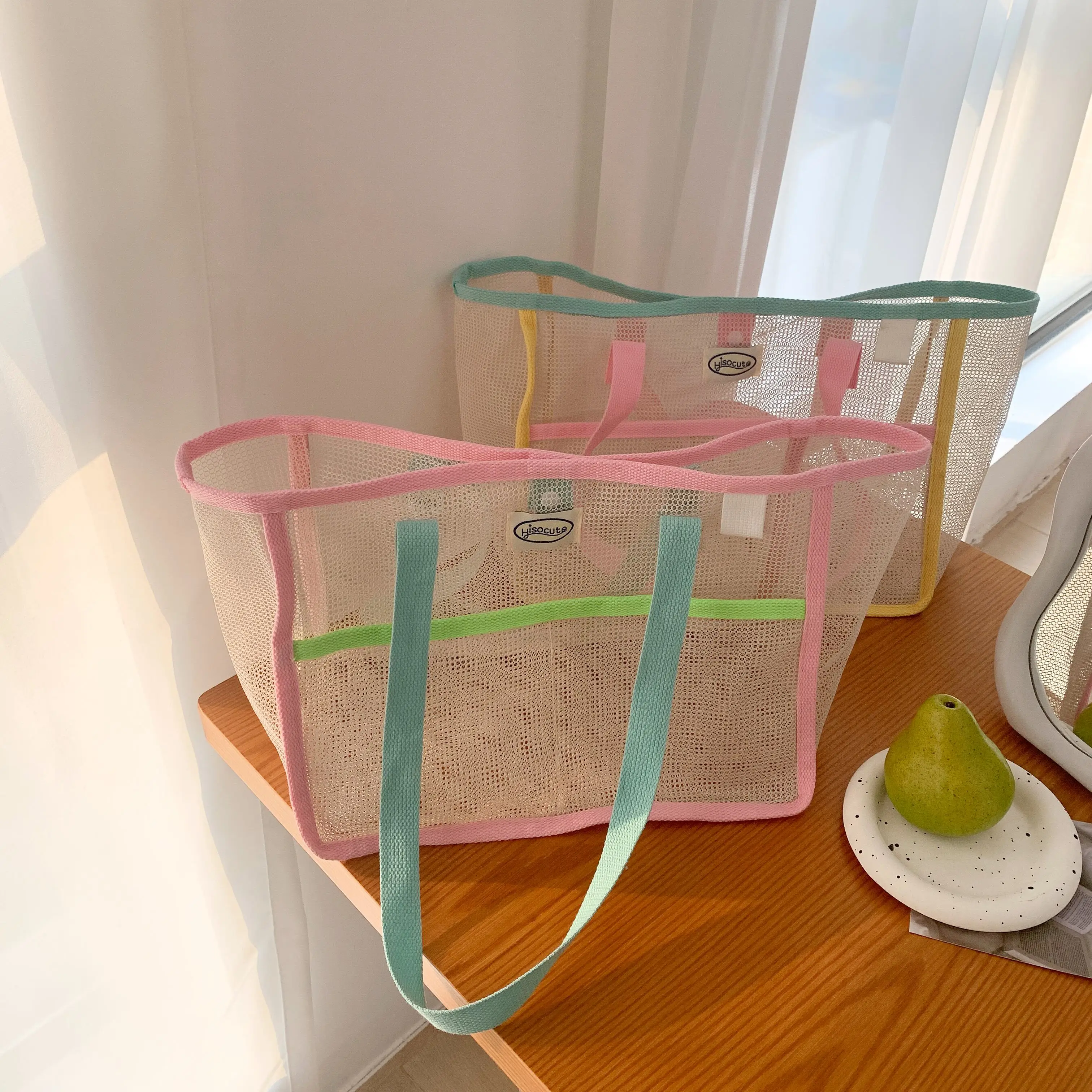 Ladies Summer Transparent Mesh Breathable Handbag Outdoor Beach Shower Handbag