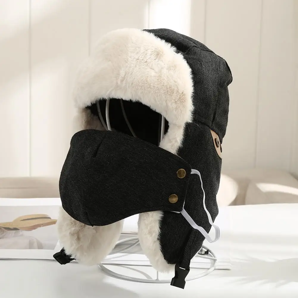 Chapeau d'hiver en peluche avec oreillettes, couvre-bouche pour les activités de plein air, chapeau de bombardier complet pour le cyclisme, chapeau optique chaud