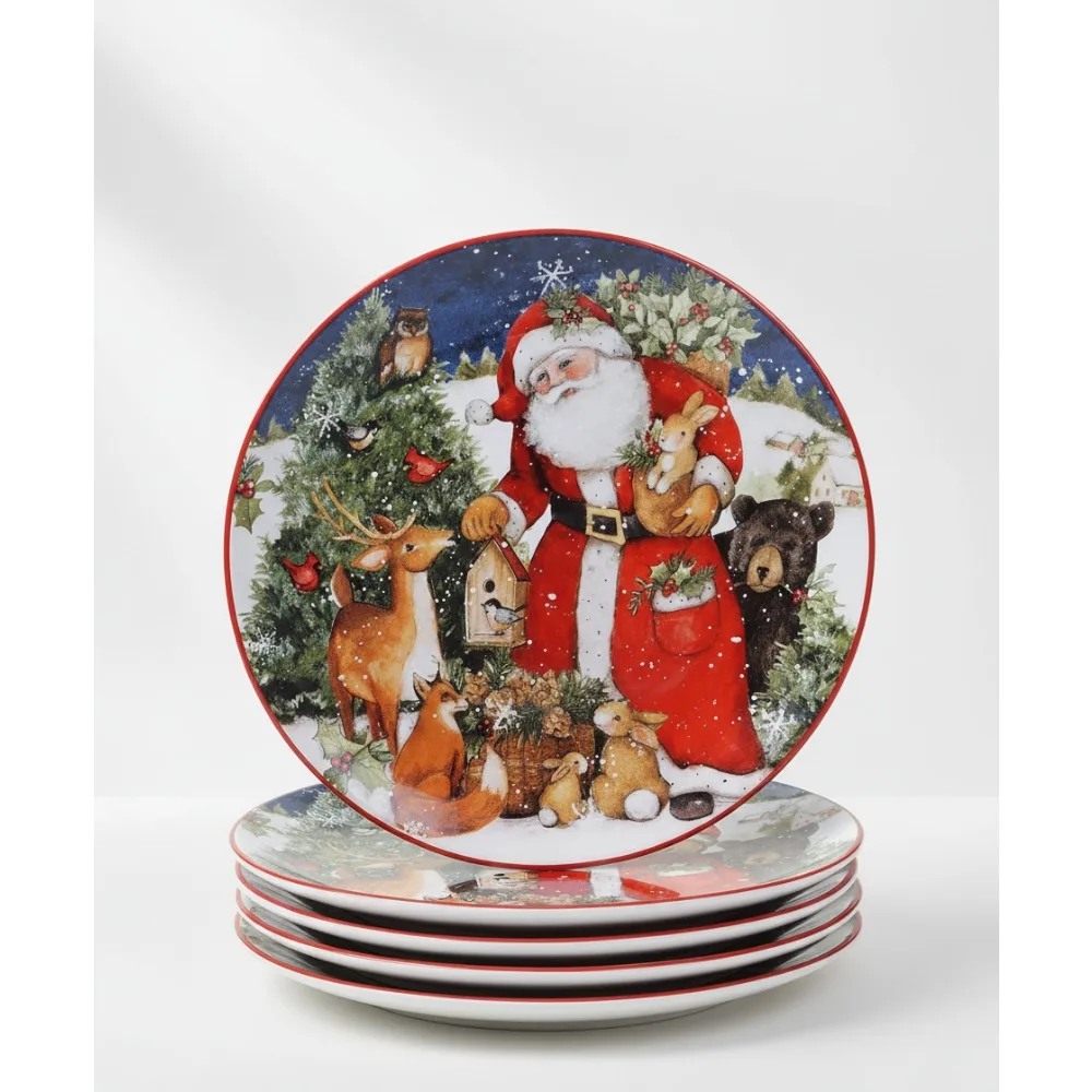 

Christmas Santa 11" Dinner Plates Set of 4, Festive Holiday Dining, Family Gatherings, Durable Ceramic