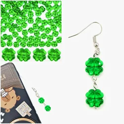 20pcs Acrylic solid Crystal Straight Hole Grass green Simplicity Four-Leaf Clover Beads 10mm for Phone Chain Necklace Bracelet