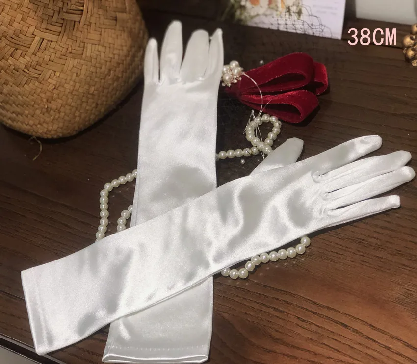 High-End Export Satin Surface Long Draping Fabric for Wedding Gloves Dress Dinner Black White Stretch Fabric