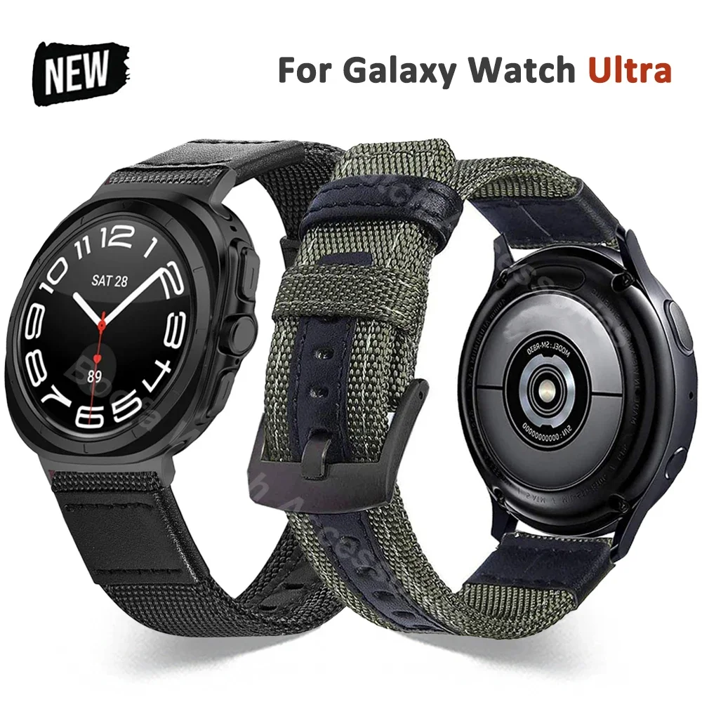 

Nylon+Soft Leather Band for Samsung Galaxy Watch Ultra 47mm Breathable Men Bracelet for GALAXY WATCH 47 ULTRA No Gaps Loop Strap