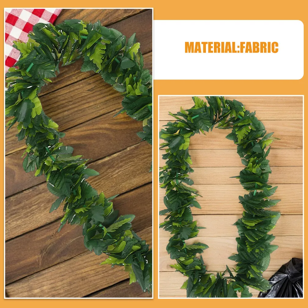 2Sets Hawaiian Artificial Green Leaf Garland Realistic Fabric Headband Necklace Bracelet for Tropical Luau Beach Pool Dance view 2