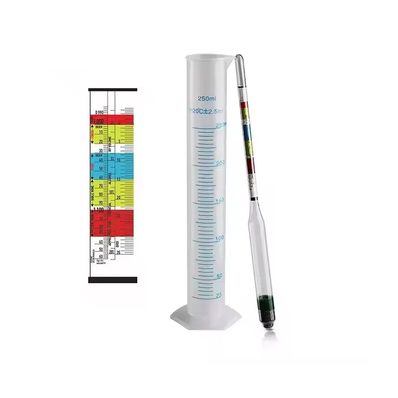 Hydrometer Tester & 250ml Measuring Bottle,Triple Scale Hydrometer For Wine, Beer, Mead and Kombucha Specific Gravity ABV Tester