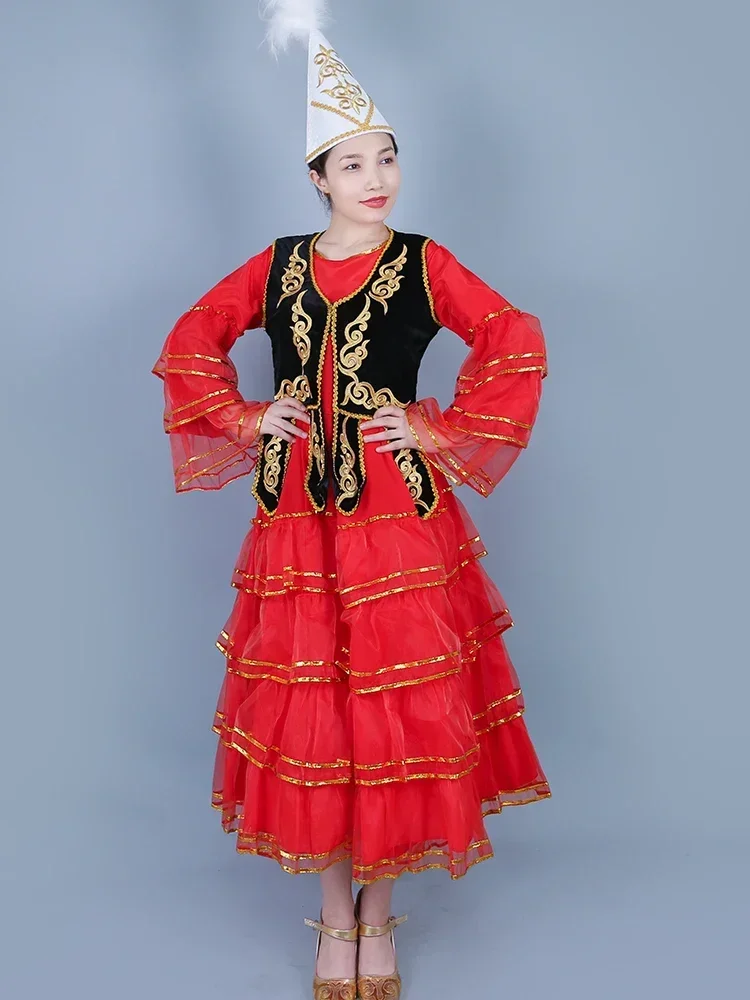 

Xinjiang Kazakh women's summer two-piece dance performance costume ethnic wind red dance