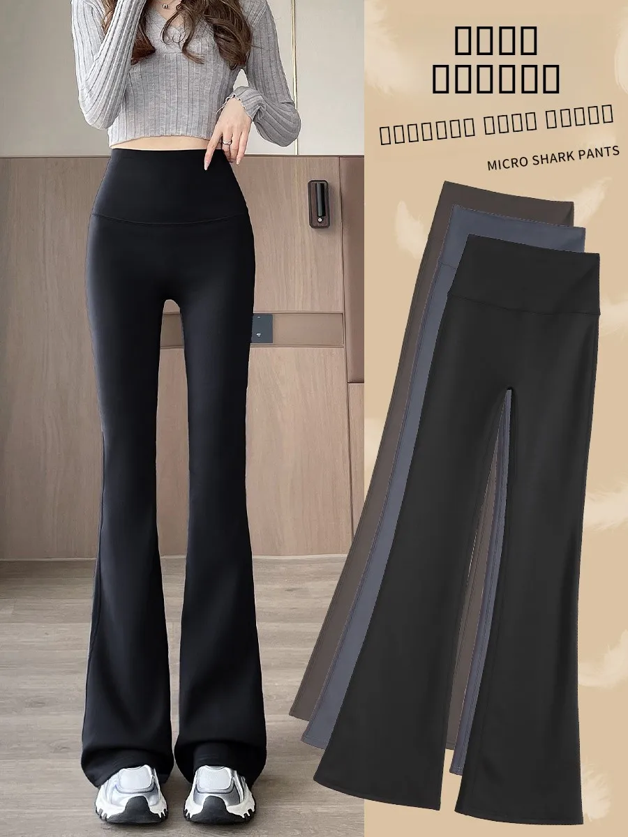 

Extended High Waist Yoga Pants Women's Fce Lined Flared Gym Trousers Autumn Winter Long Leggings plus Size Bla ark Fin