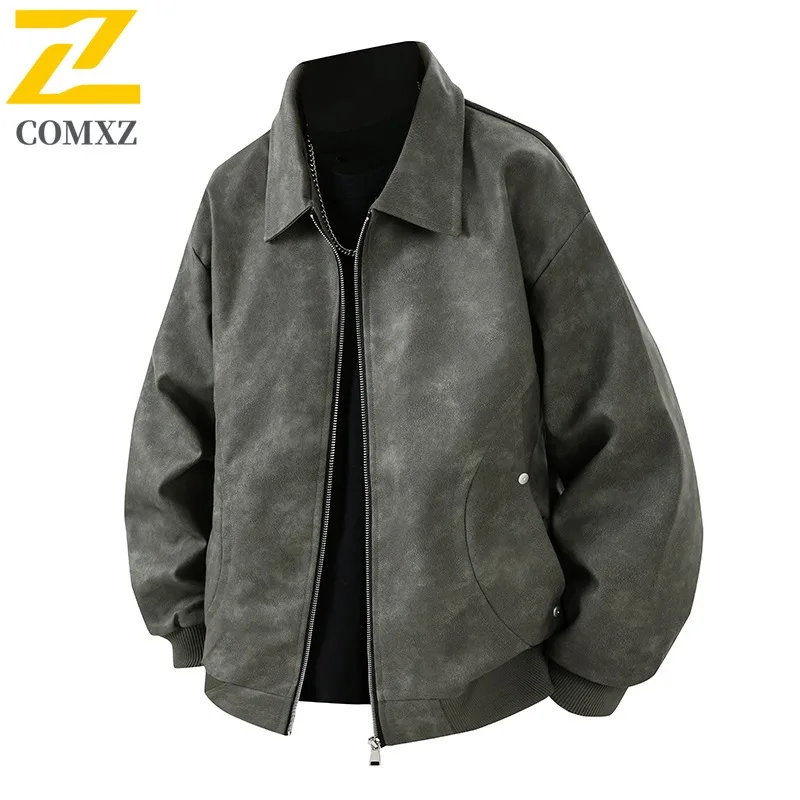 

​COMXZ Men PU Leather Stand Collar Jacket Spring Autumn Motorcycle Coat Waterproof windproof Casual Biker Vest Zipper​ Outerwear