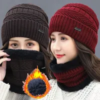 2pcs Men Women Winter Beanie Hat Scarf Set Caual Thermal Fleece Knitted Hats Soft Warm Balaclava Neck Skullies Cap For Men