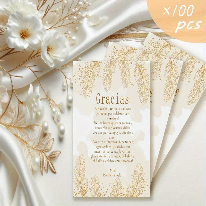 100pcs Spanish Thank-you Card Set, Wedding Guest Thank-you Card, Wedding Table Thank-you Card, Suitable for Weddings, Birthdays