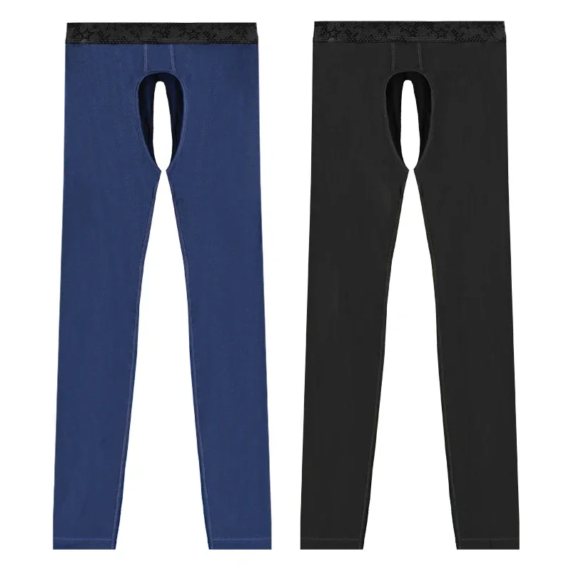 2 Open crotch thermal pants men's thin leggings middle-aged elderly long johns autumn and winter tight inner threads