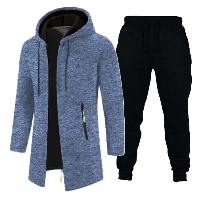 New Men\'s Casual Sweatshirts Suit Sports Outdoor Jogging Hoodies Sweatpants Breathable Solid Color Streetwear 2 Piece Suit