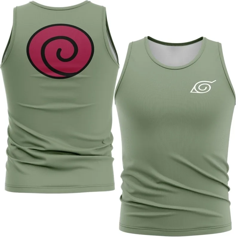 2026 New Naruto Konoha & Uzumaki Clan Emblem Print Vest, Green Quick-Drying Breathable T-Shirt, Sleeveless Sports Top, Unisex