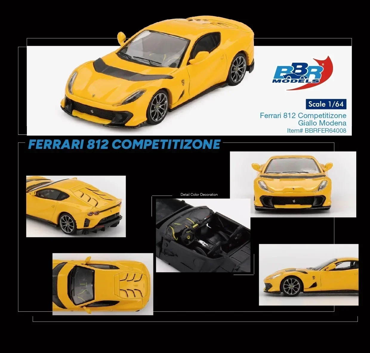 

BBR В наличии 812 Competitizone 1:64 Giallo Modena, литая под давлением диорама, коллекция моделей автомобилей, игрушка