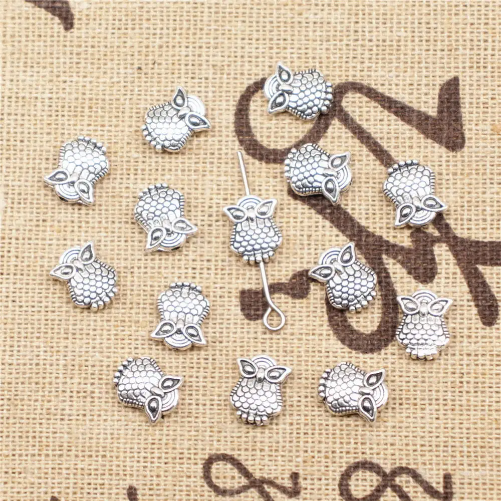 Girls Jewelry Make Accessories Small Hole Beads Owl Antique Silver Color Vintage Pendant 8x10mm 20pcs