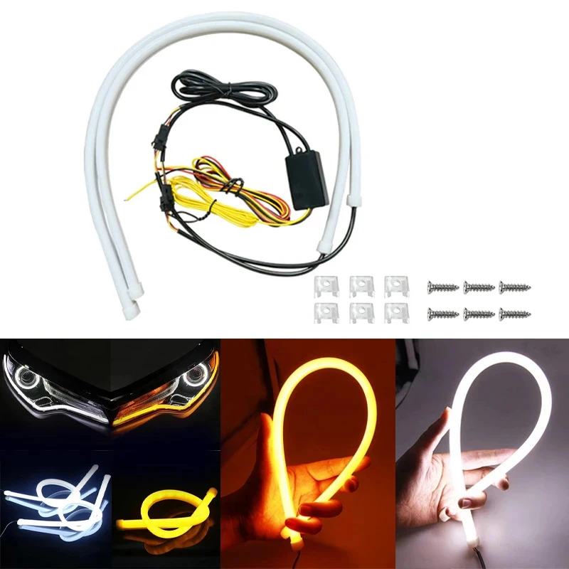 2PCS/lot 30cm 45cm 60cm DRL Daytime Running Lights Flowing Flexible LED Silica gel Strip Turn Signal Angel Eyes Running LED 12V