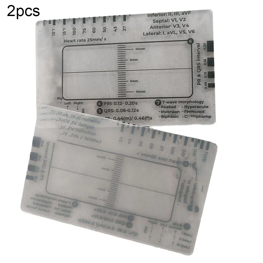 1/2pcs Ecg 7 Step Ruler Portable ECG Interpretation Reference Guide Electrocardiogram Measurement Tool Transparent Caliper