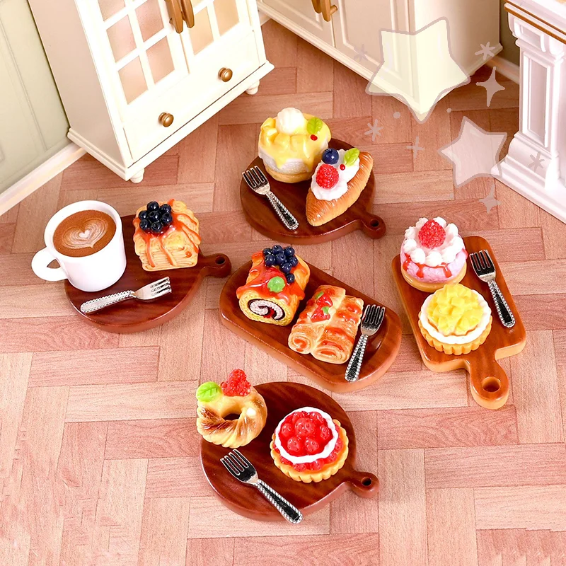 [TJ] Juego de 2 uds. De Mini pastel para casa de muñecas, modelo de postre para Mini decoración de cocina, accesorios para casa de muñecas, juguetes para juego de imitación