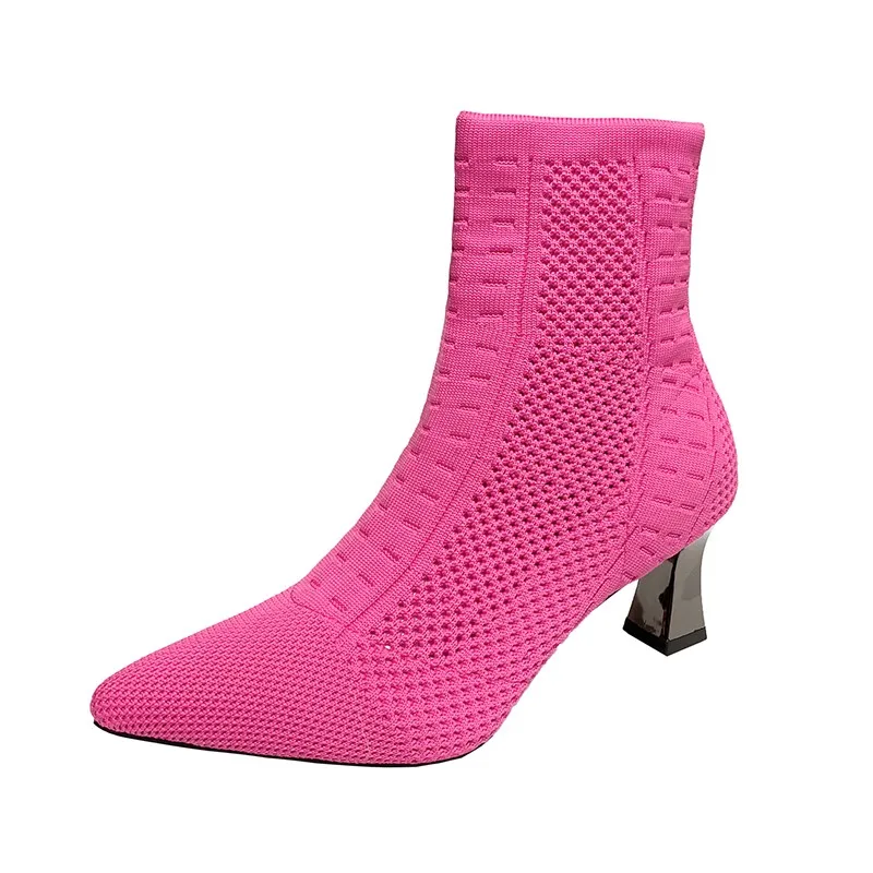 Size 42 Women Ankle Boots  High Heels Pumps Fall Fashion Comfort Stretch Fabric Sock Boot Femme Party Dress Shoes