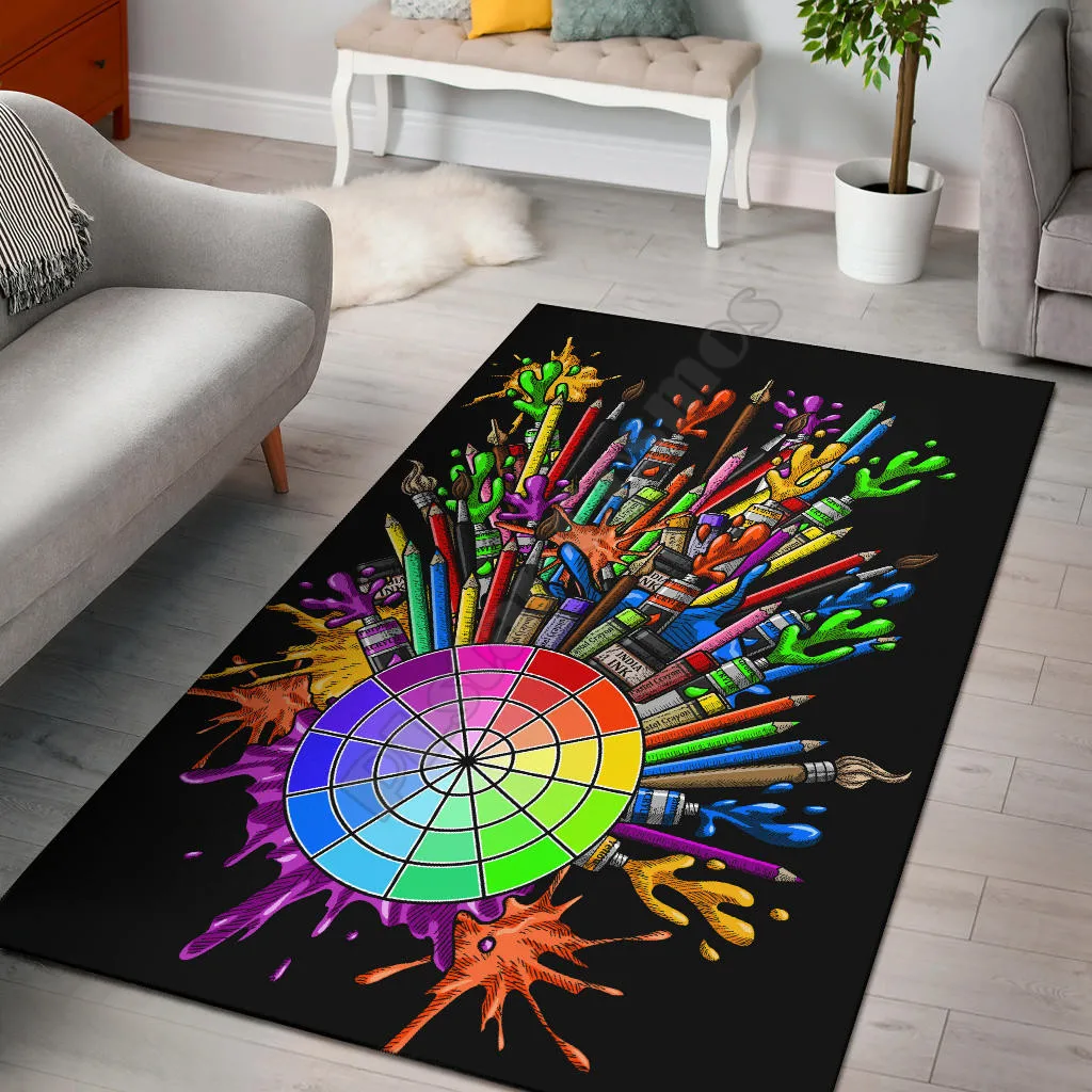 Color Wheel Splatter Area Rug 3D Printed Carpet Mat for Living Room Doormat Flannel Print Bedroom Non-slip Floor Rug