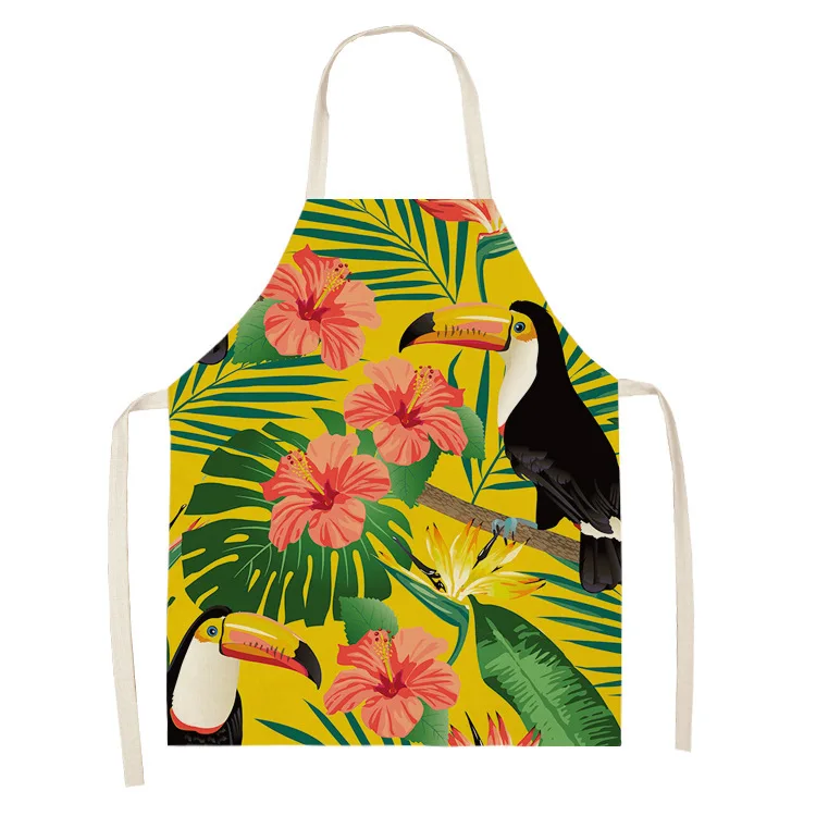 Color Bird Pattern Cleaning  Art  Green Aprons Home Cooking Kitchen Apron Cook Wear Cotton Linen Adult Bibs garden apron 68x55cm