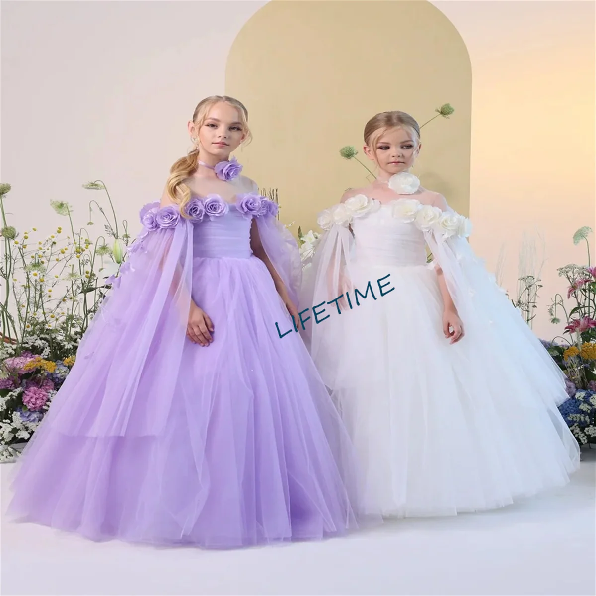 Lavender Flower Girl Dress 3D Flowers Fluffy Birthday Formal Wear Event Celebration Banquet Custom Princess Kids Gifts