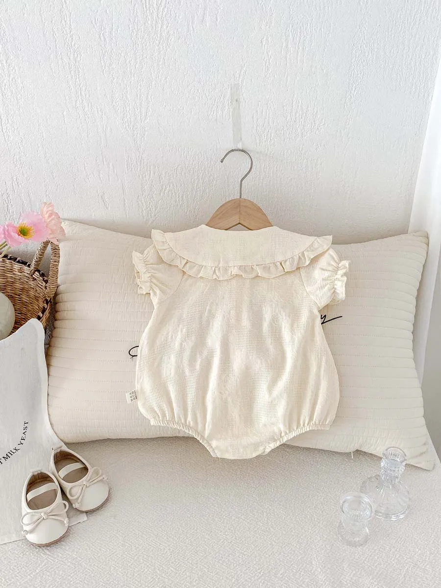 

Summer New Pure Cotton Triangle jumpsuit Baby's Short-sleeved Cute Three-dimensional Rabbit Doll Collar Lace jumpsuit Suitable f
